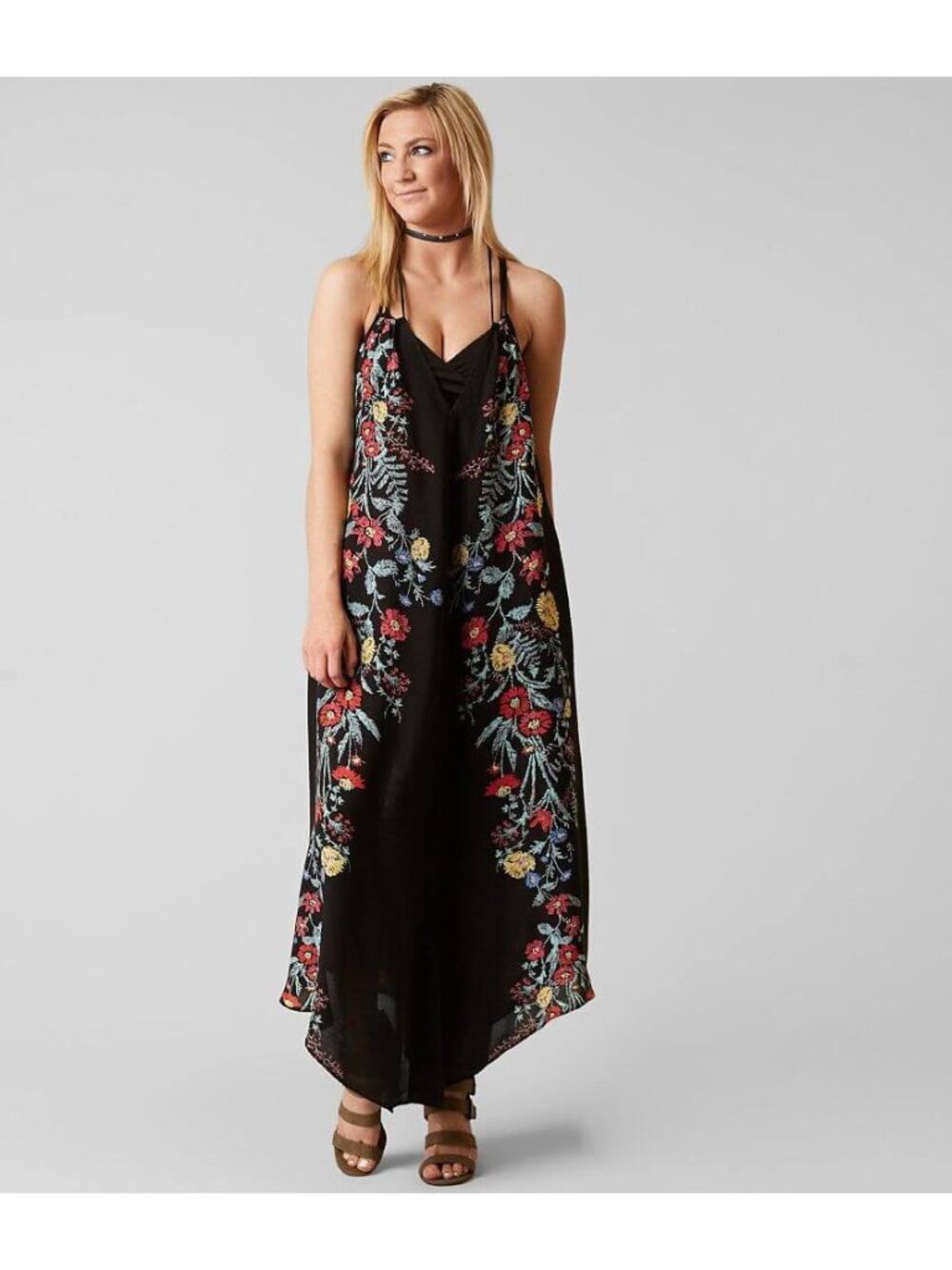 Free People Womens Black Floral Boho Cottage Ashbury Maxi Slip Dress Small